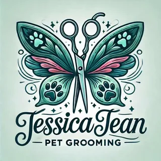 Jessica Jean Pet Grooming butterfly and scissors logo